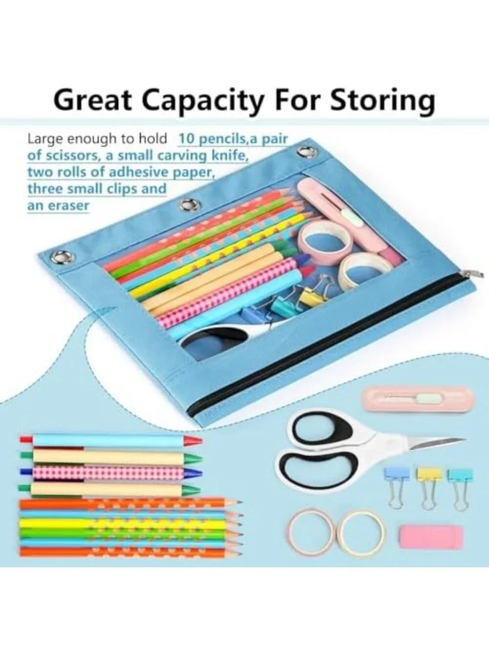 12 Pack Smooth Zipper Pencil Pouches for 3 Ring Binders, School Supplies Set